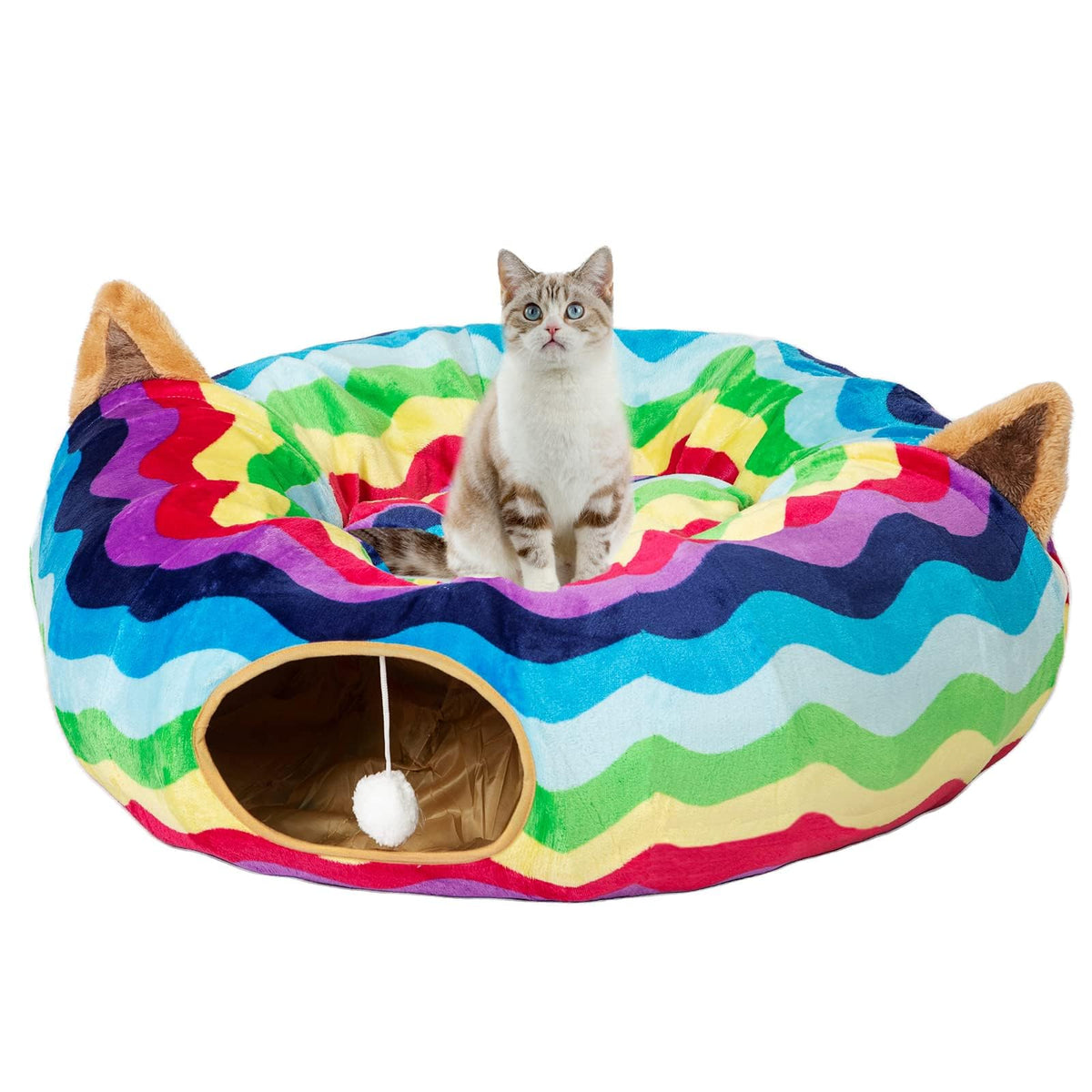 LUCKITTY tunnel bed under-tree top view highlights cozy hideaway and festive appeal.