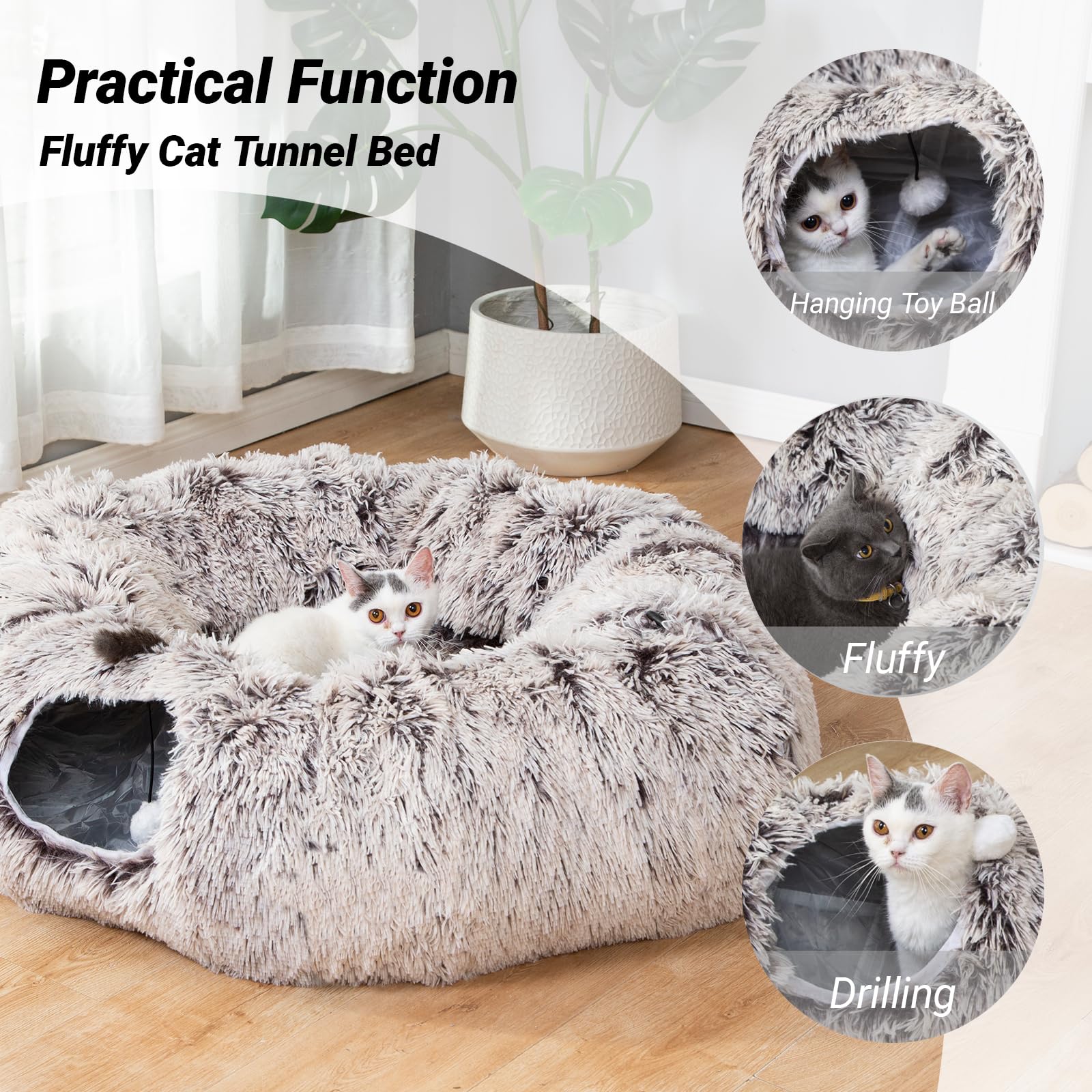 LUCKITTY Cat Tunnel Bed round-form showcases versatile play space for multiple pets