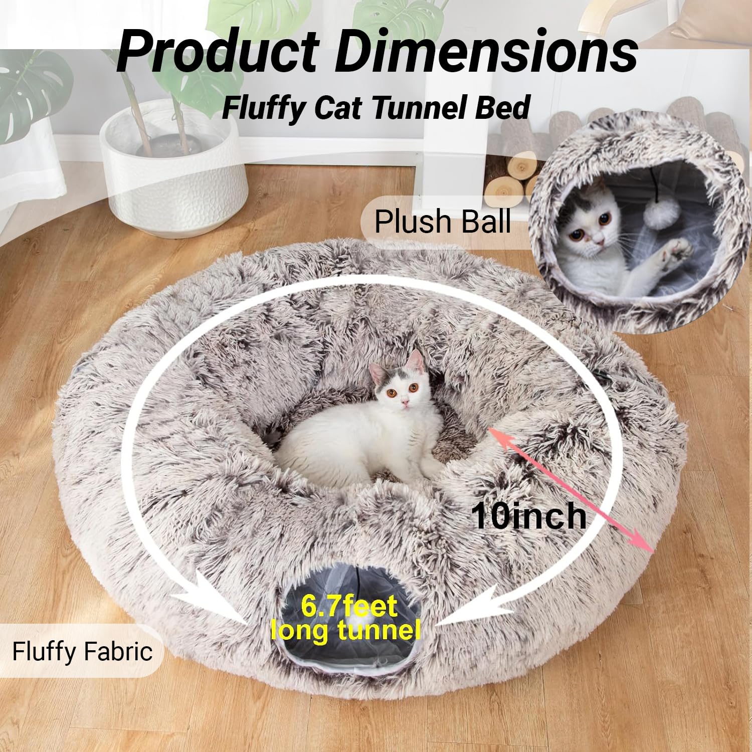 LUCKITTY Cat Tunnel Crinkle-lining interior offers tactile enrichment during supervised play