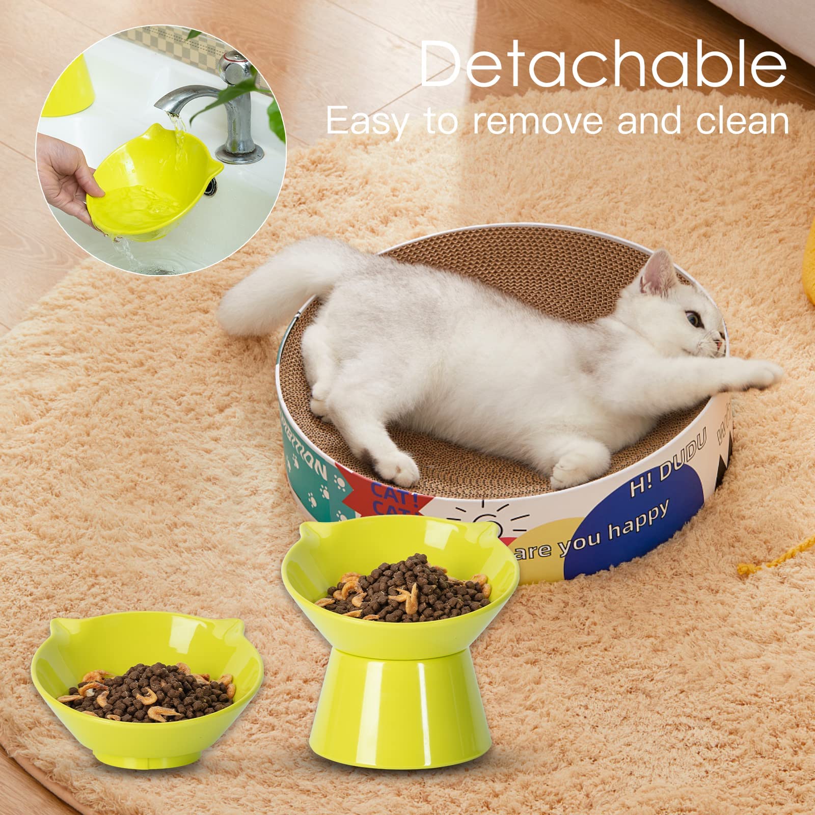 LuckyPots elevated bowls height-adjustable feature for varied cat sizes and comfy meals.
