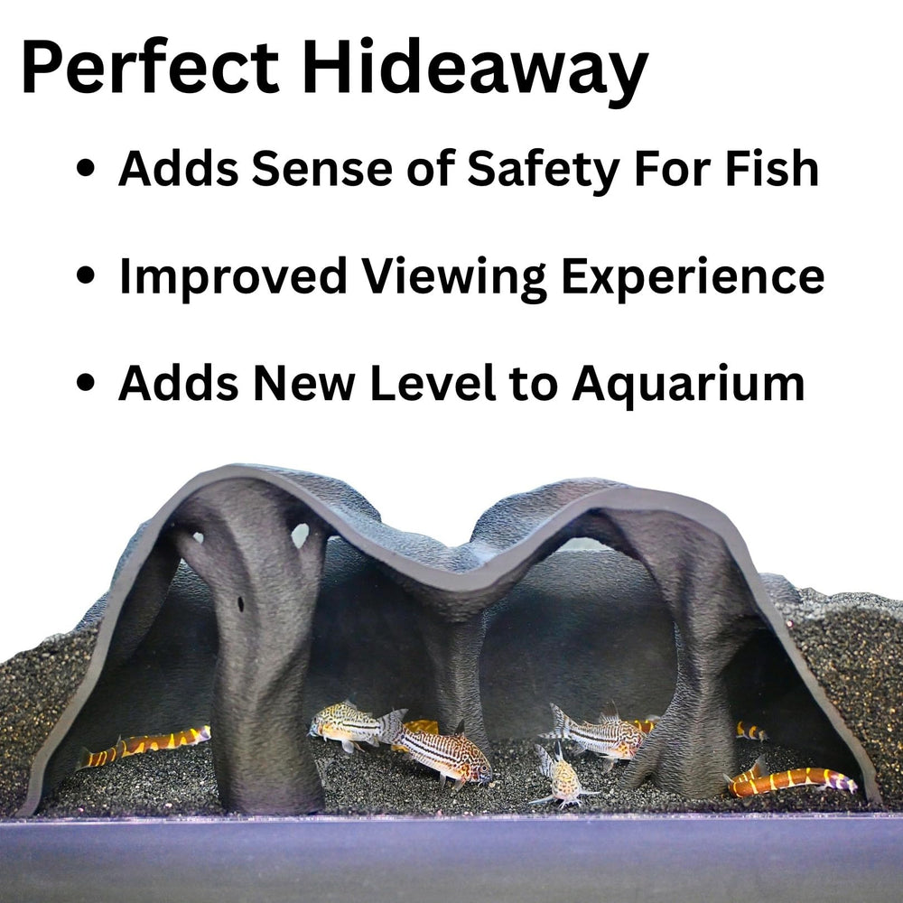 Lucky Critter Natural Mangrove Tree Cave Closeup—curved tunnel blends with aquascape.