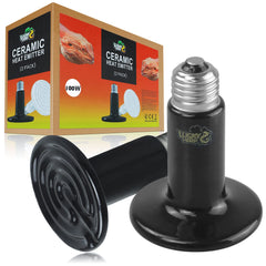 LUCKY HERP 100W ceramic heat emitter closeup showing rugged ceramic shell for longevity