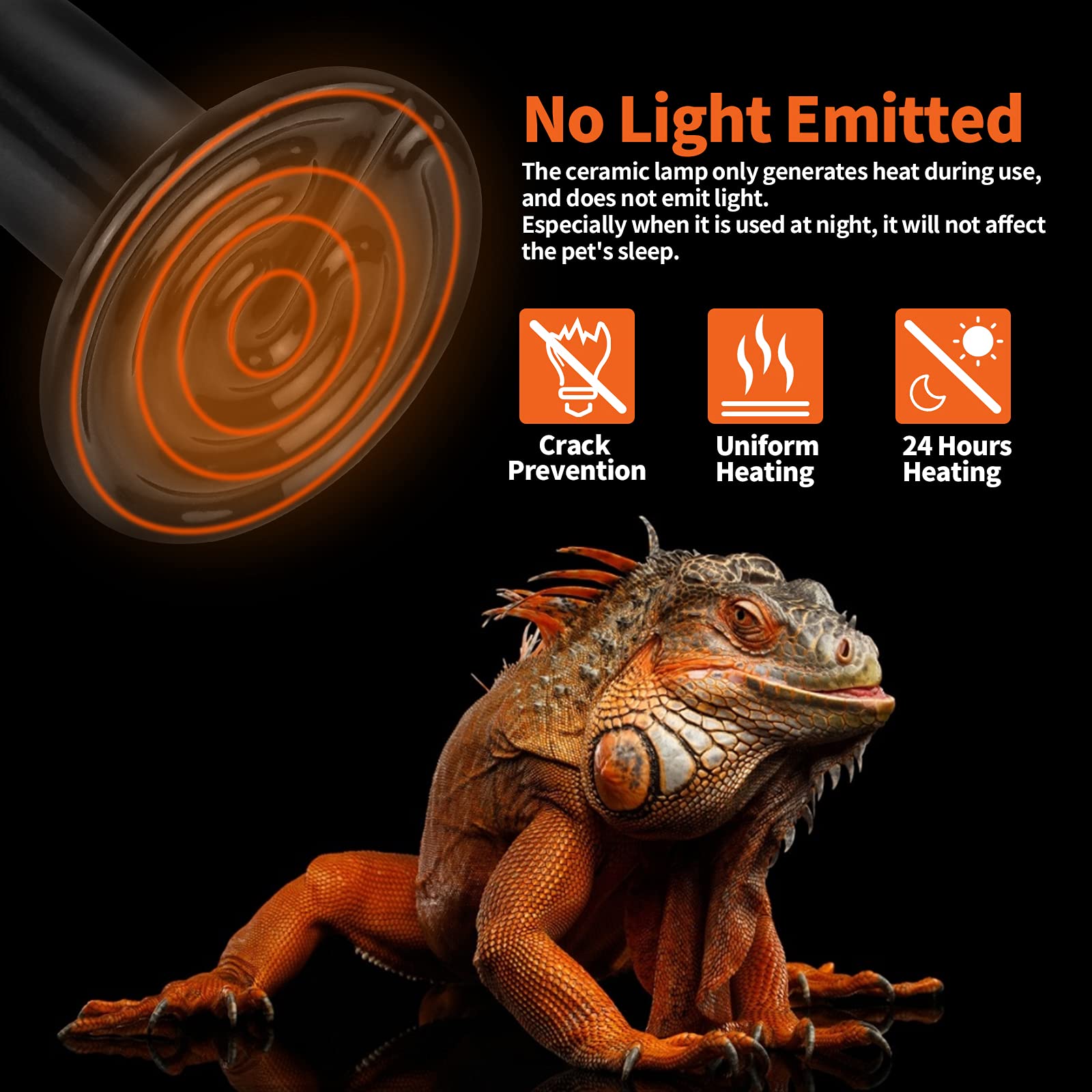 LUCKY HERP 100W ceramic heat emitter operates with no light for night use