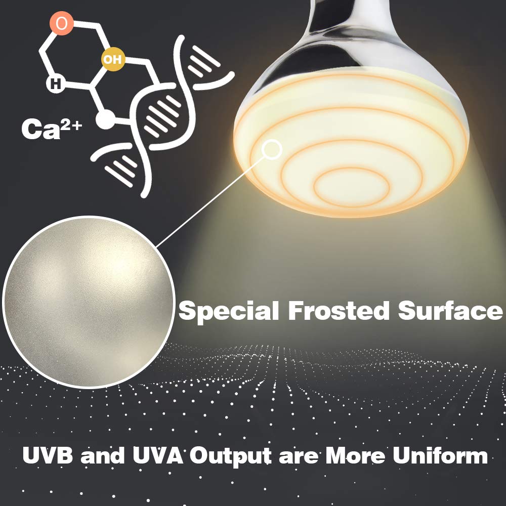 LUCKY HERP 160W UVB lamp glowing in enclosure for warmth