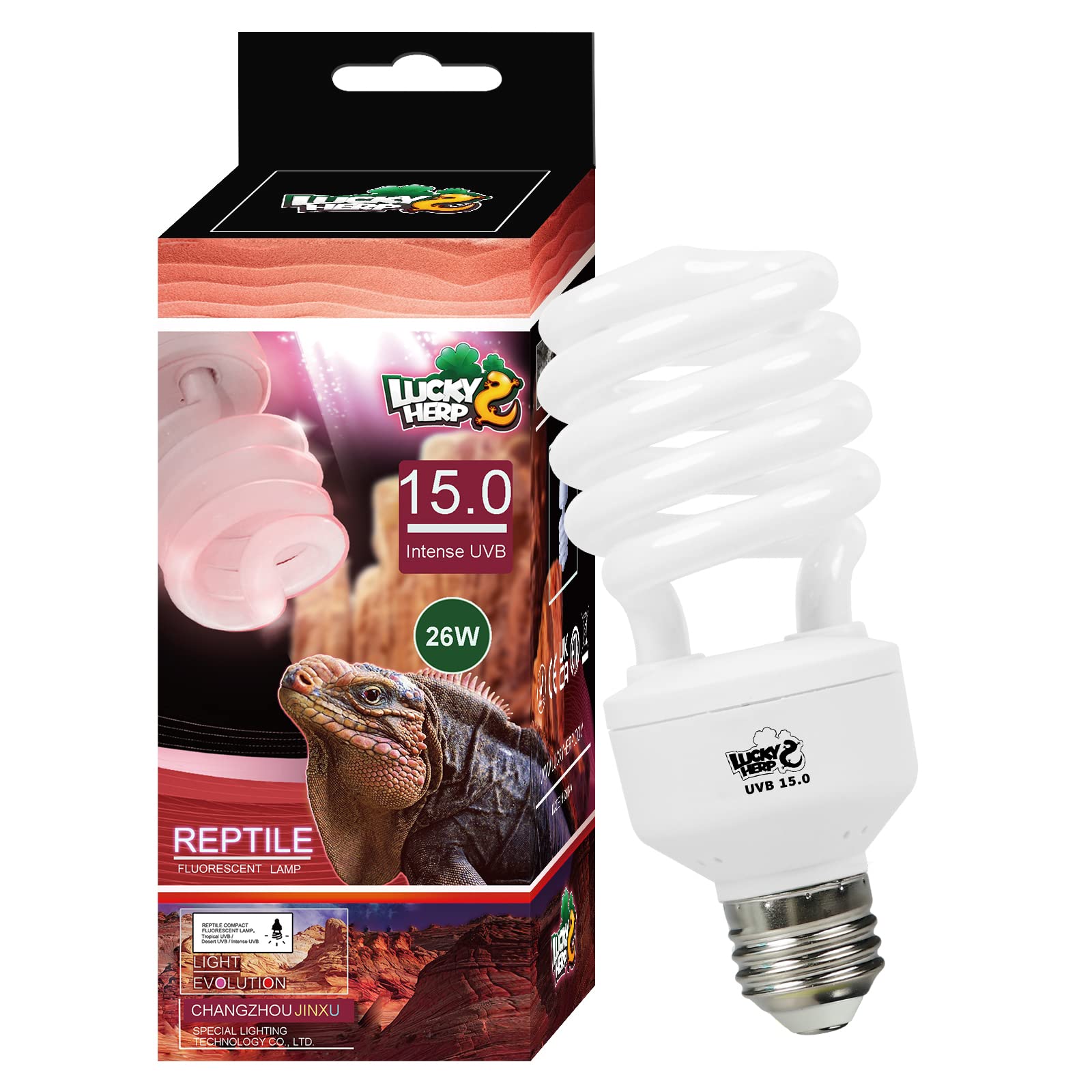 LUCKY HERP 26W UVB desert lamp exterior for reptile habitat and basking glow