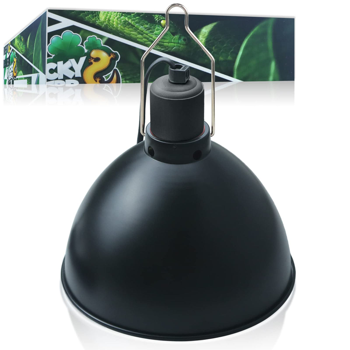 Lucky Herp aluminum dome cover boosts UVA and UVB output for basking