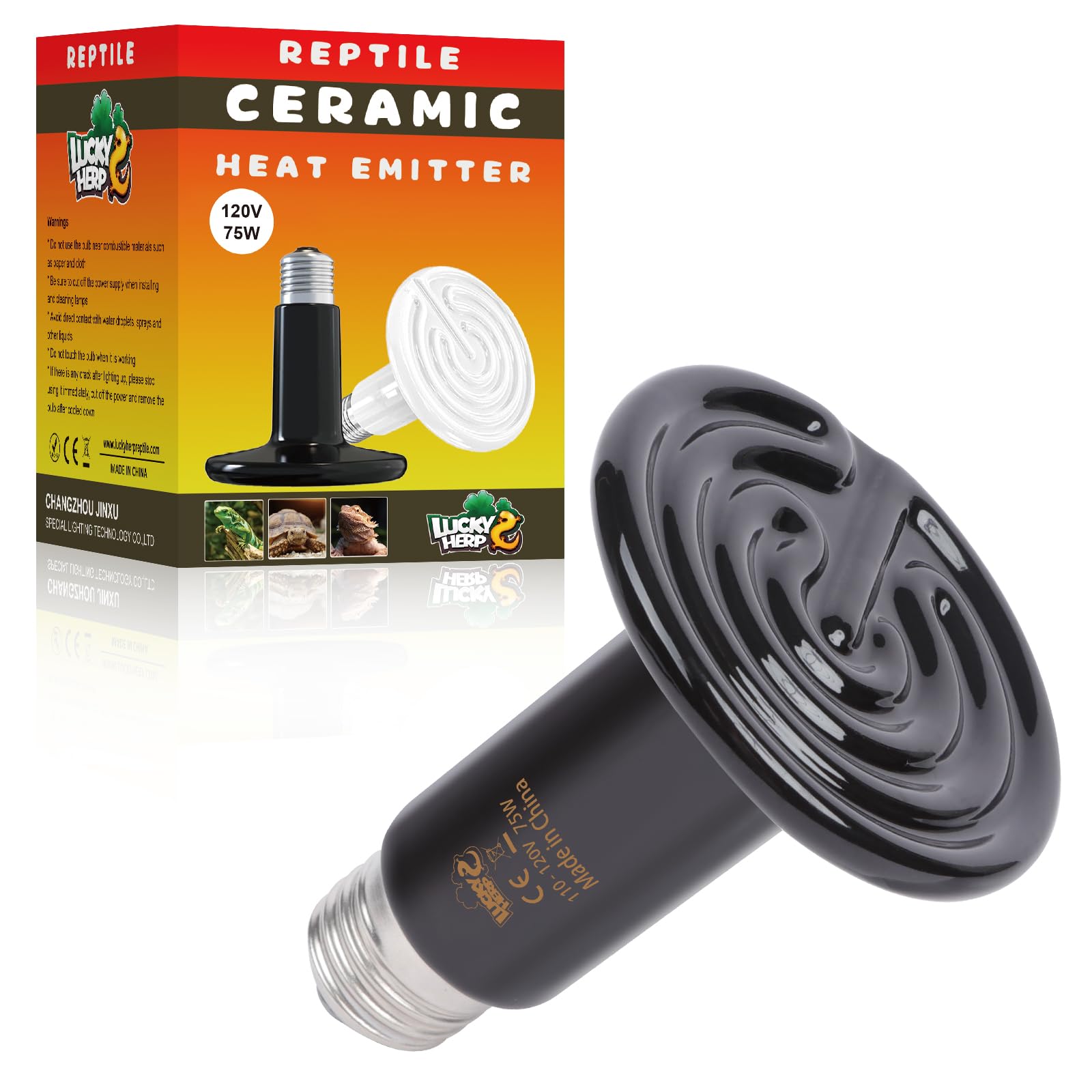 LUCKY HERP ceramic heat emitter 75W provides steady warmth for reptiles