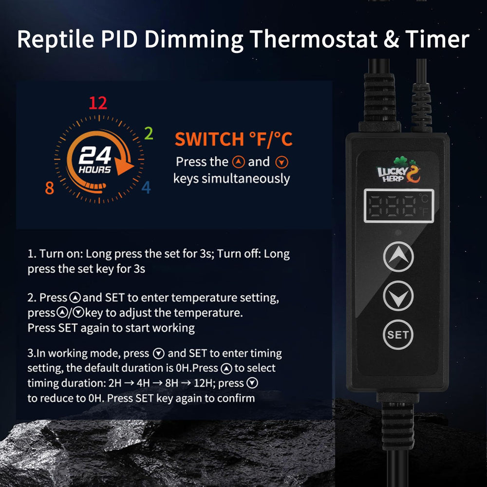 LUCKY HERP wiring connections illustrate device compatibility with heaters
