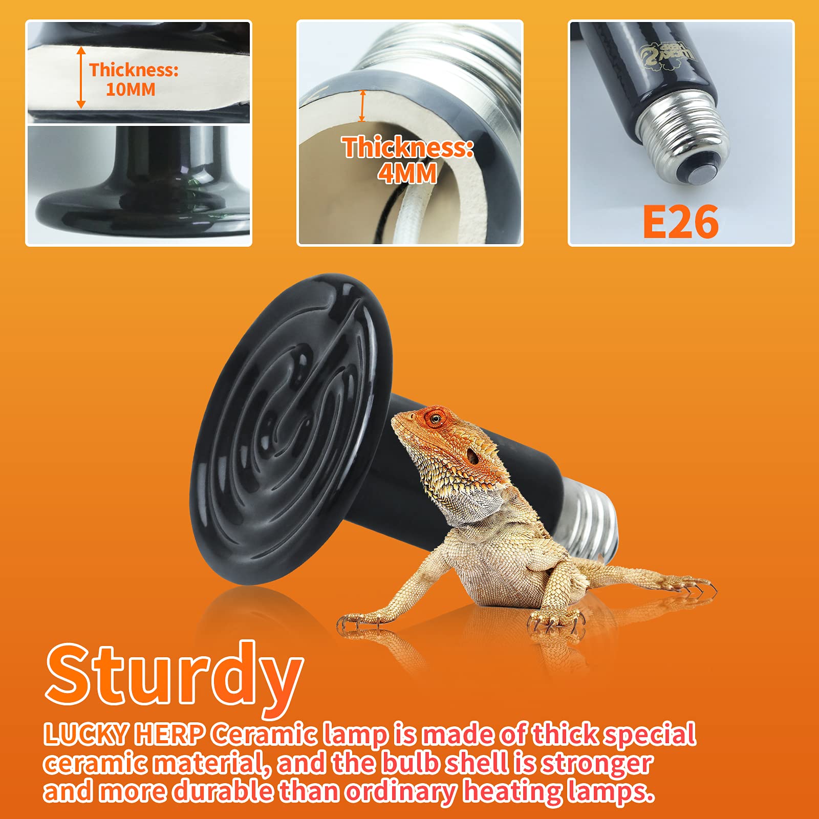 LUCKY HERP emisor calor cerámico 150W, funcionando como calor nocturno suave