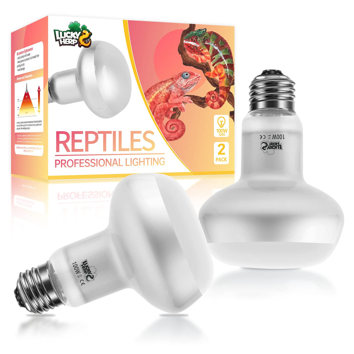 LUCKY HERP Intense Heat Lamp Bulbs 100W pack shows front view for reptile basking.