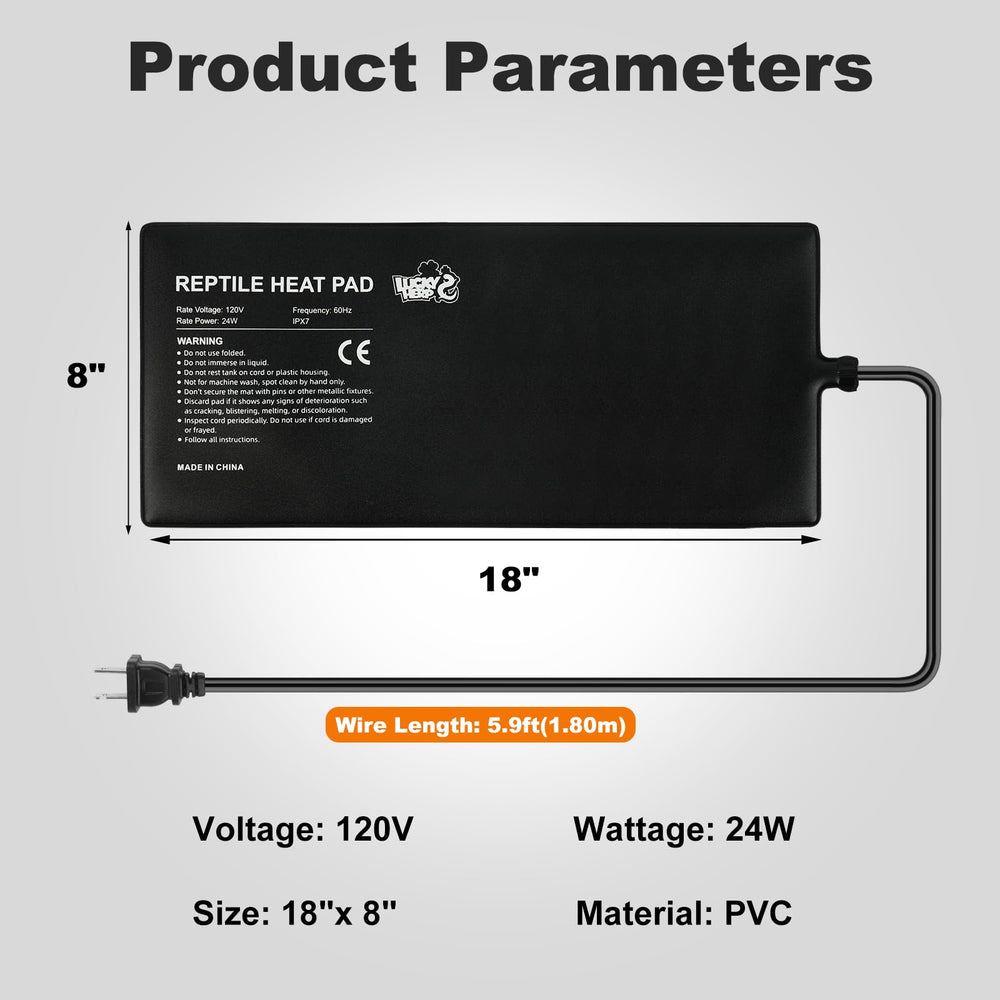 Lucky Herp heat pad side view shows durable waterproof design for continuous warmth.