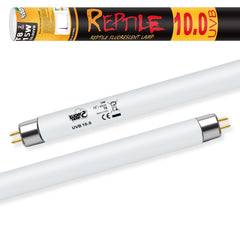 Lucky Herp T8 15W UVB lamp closeup highlighting bright UVB output for desert reptiles.