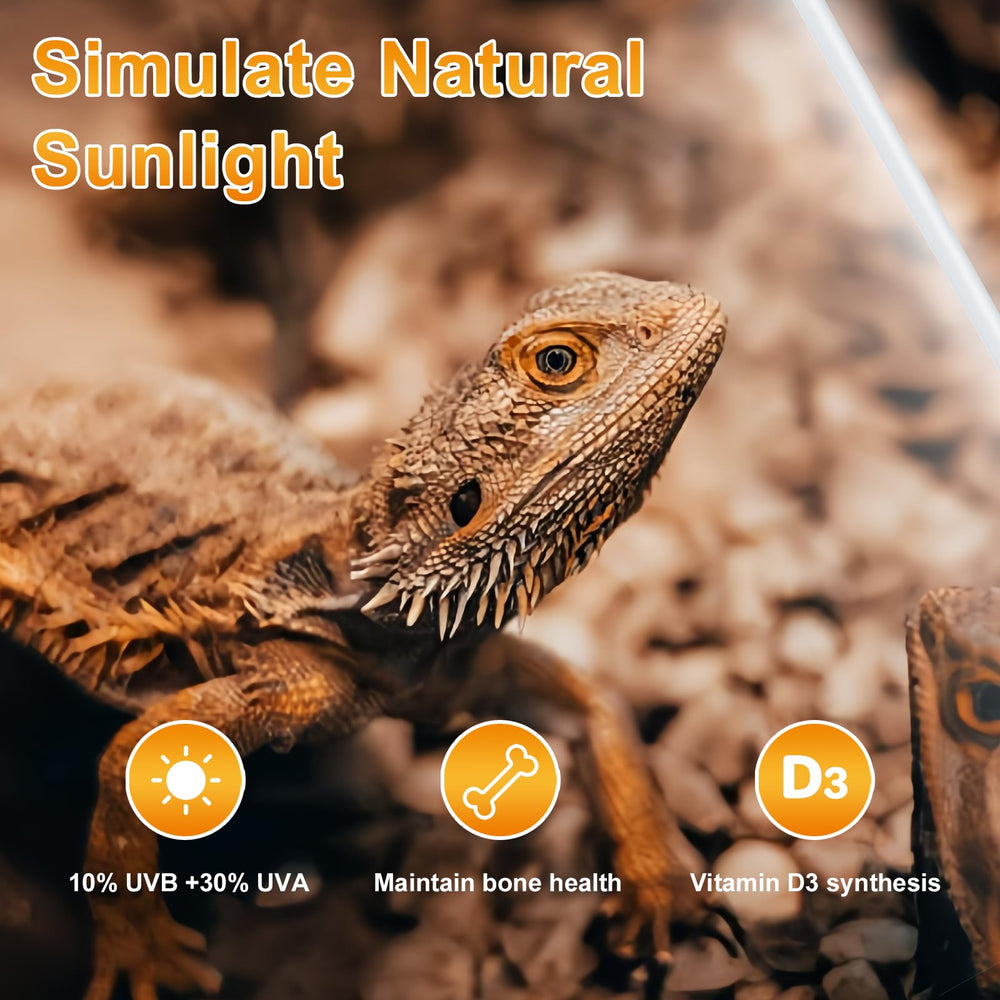 Lucky Herp T8 15W UVB lamp displays 10% UVB and 30% UVA mix for sun-simulated lighting.