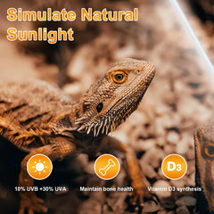 Lucky Herp T8 15W UVB lamp displays 10% UVB and 30% UVA mix for sun-simulated lighting.