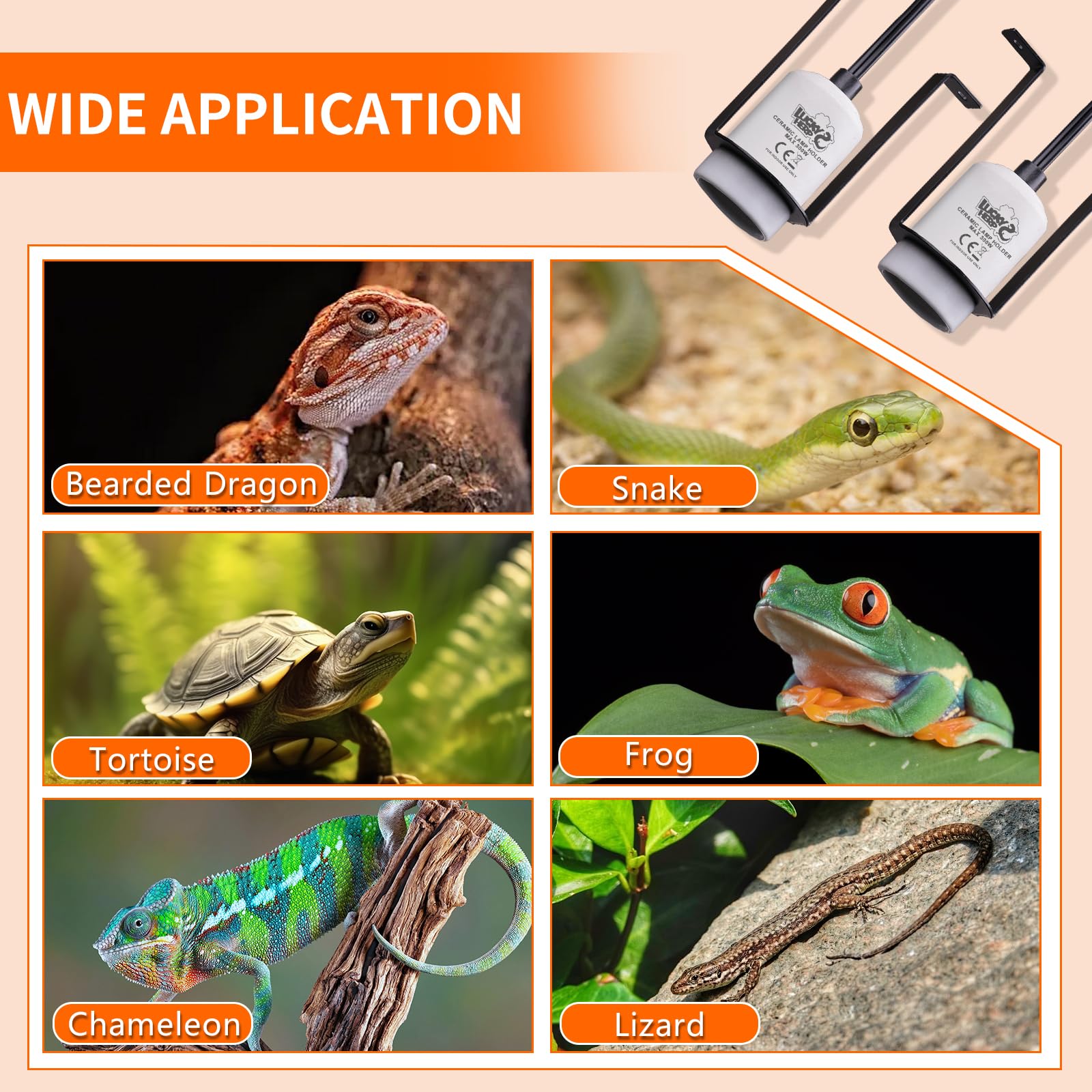 LUCKY HERP 300W rated holder suitable for reptiles like bearded dragons