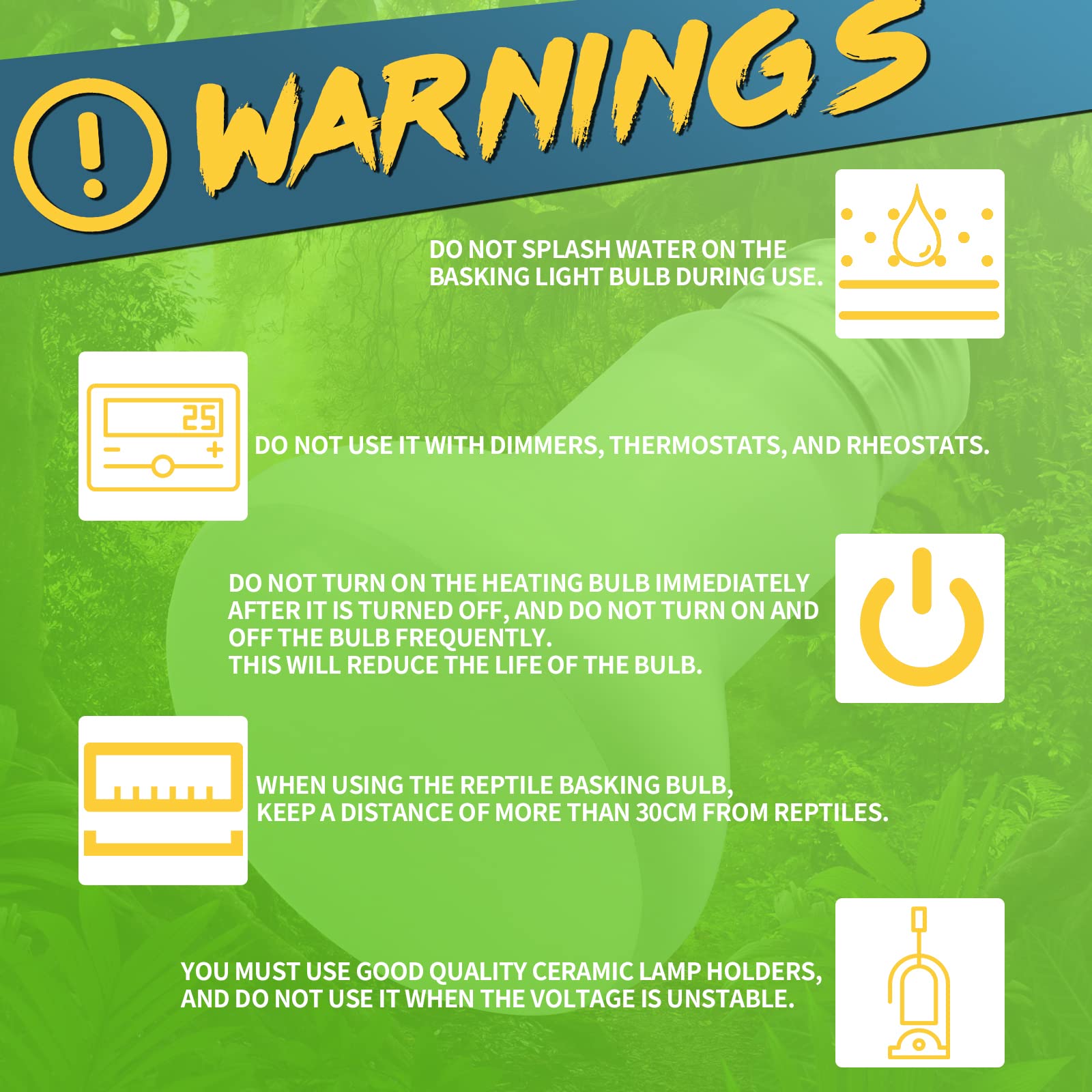 LUCKY HERP safe-use guidelines emphasize proper distance from reptiles during basking.
