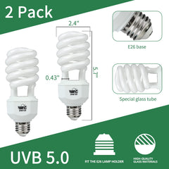 LUCKY HERP UVB bulb illustrating 5% UVB and 30% UVA output benefits