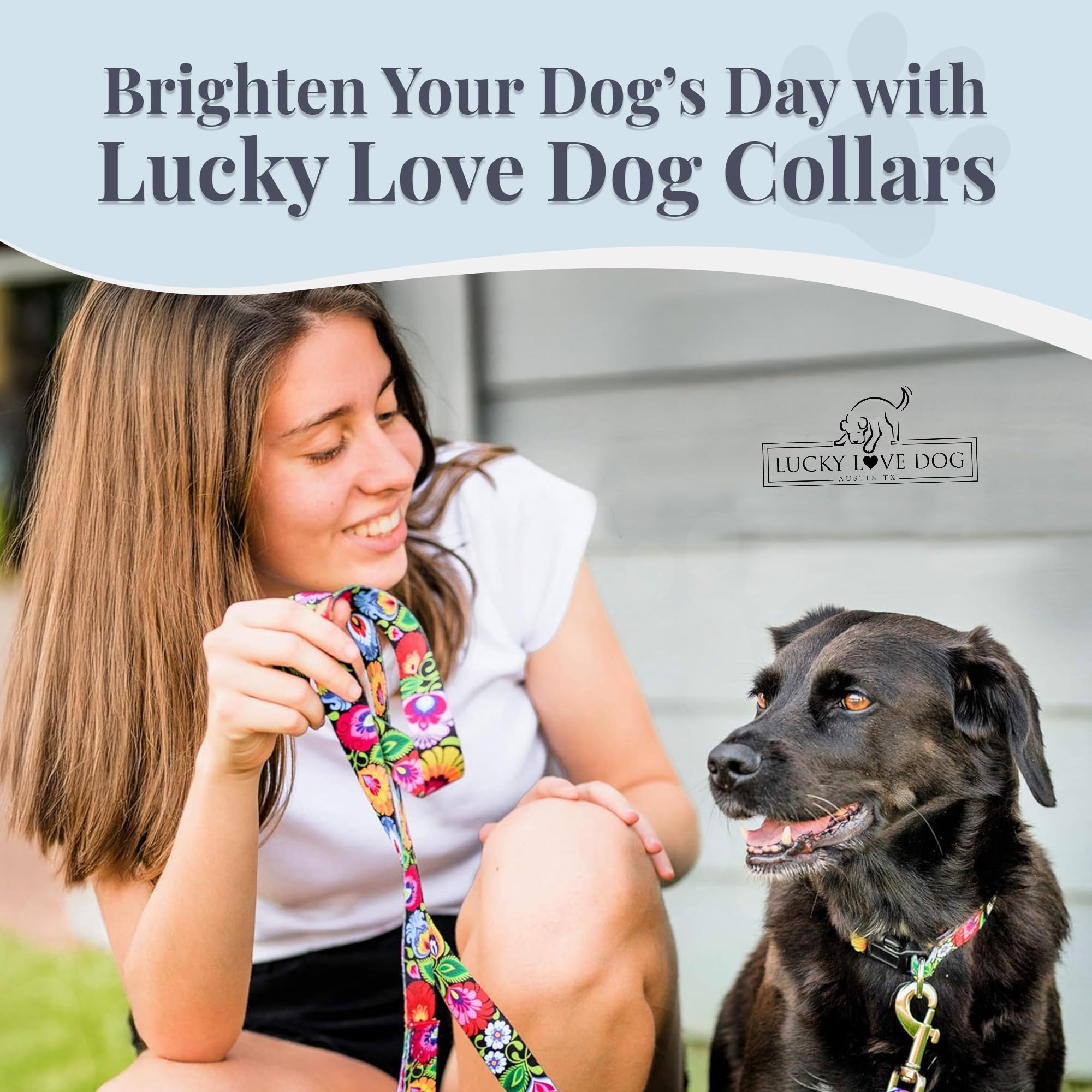 Lucky Love Dog adjustable strap suitable from puppies to adults for flexibility.