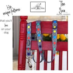 Lucky Love Dog SOCO XS collar side closeup highlights durable stitching for daily walks.