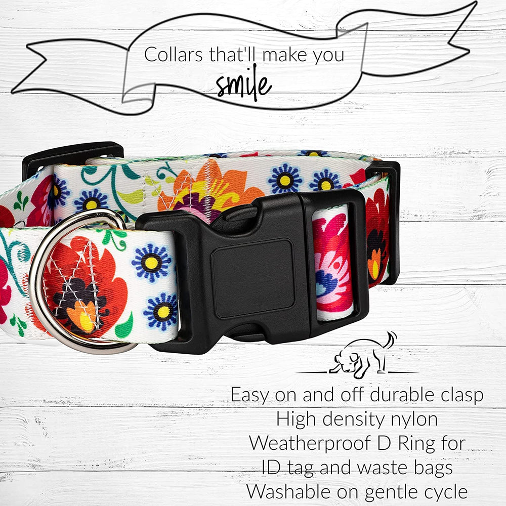 Lucky Love Dog wide collar strong buckle clip promotes secure leash attachment.