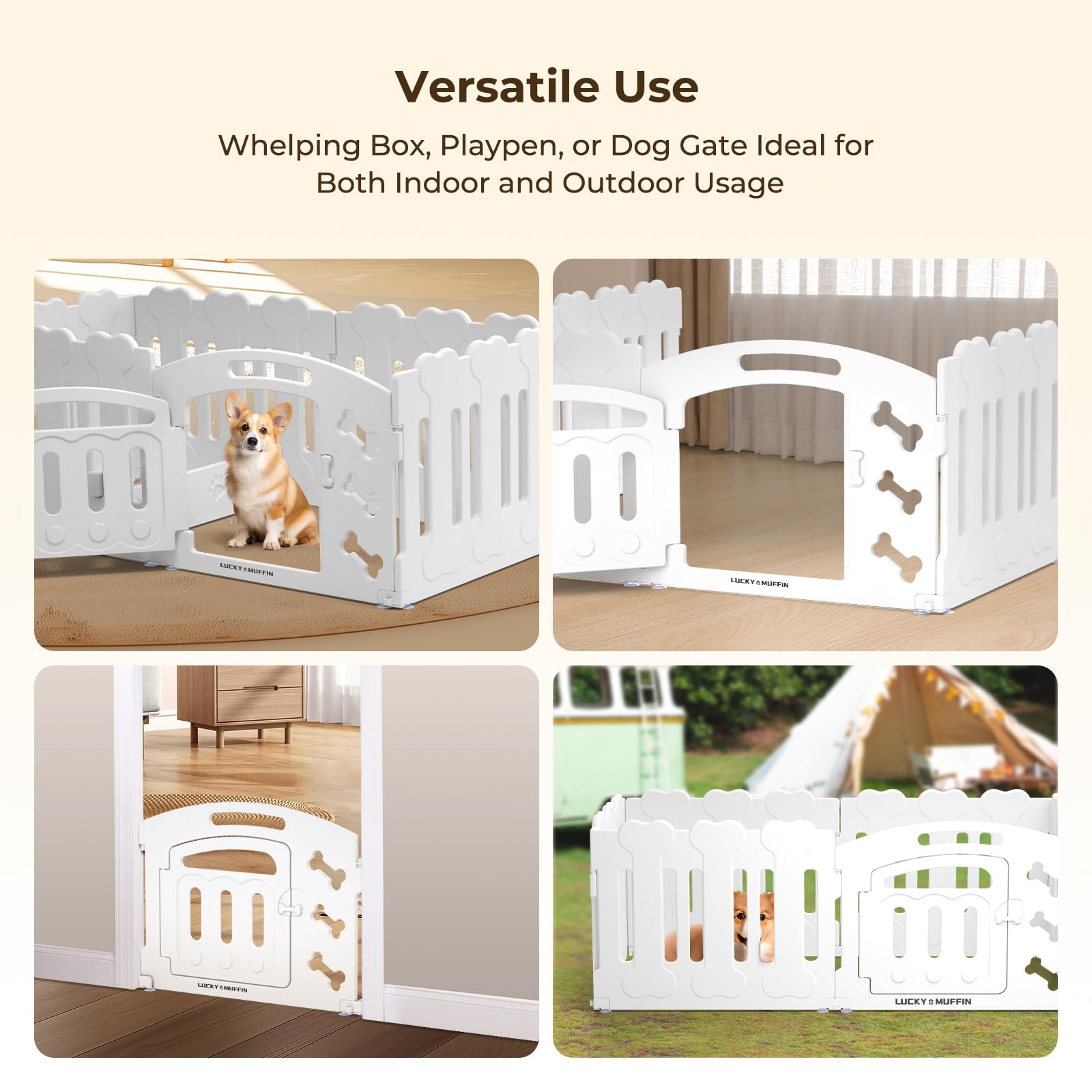 Lucky Muffin modern white dog playpen in stylish home setting