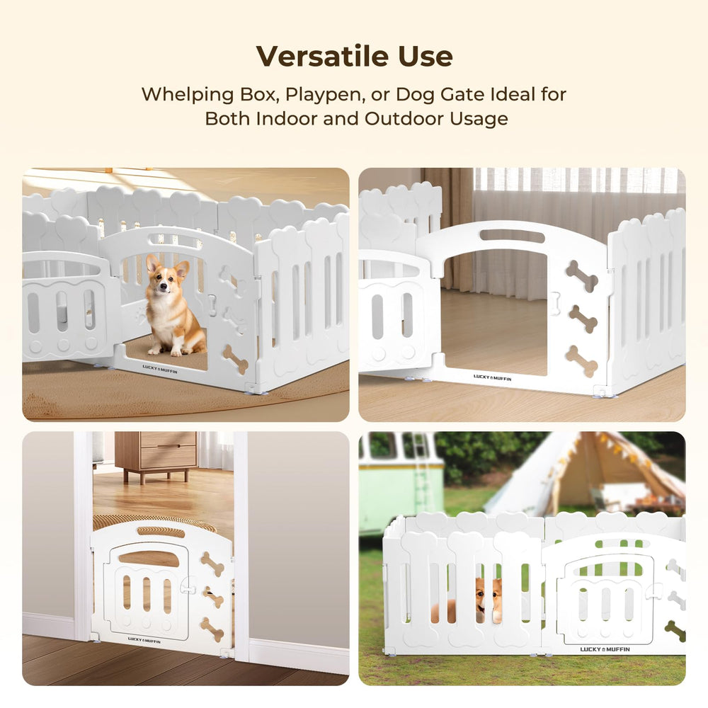 Lucky Muffin modern white dog playpen in stylish home setting
