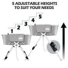 Lucky Muffin premium dog bath tub height settings enable back-friendly grooming.