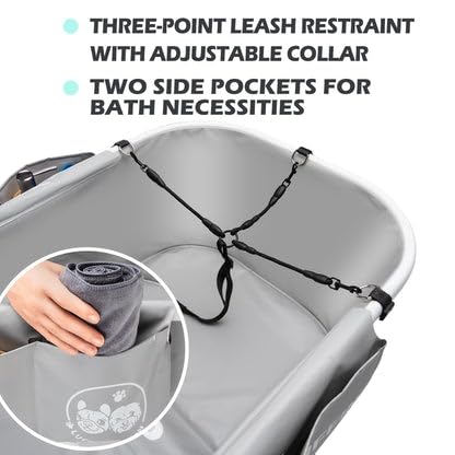 Lucky Muffin premium dog bath tub with tool-free setup speeds up washing sessions.