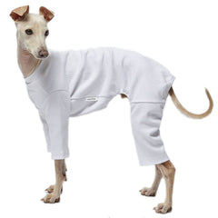 Lucky Petter Basic Soft Dog Pajamas white close-up with plush interior for cozy all-season wear.