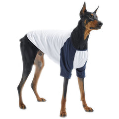 Lucky Petter dog shirt front view in white navy showing soft breathable cotton