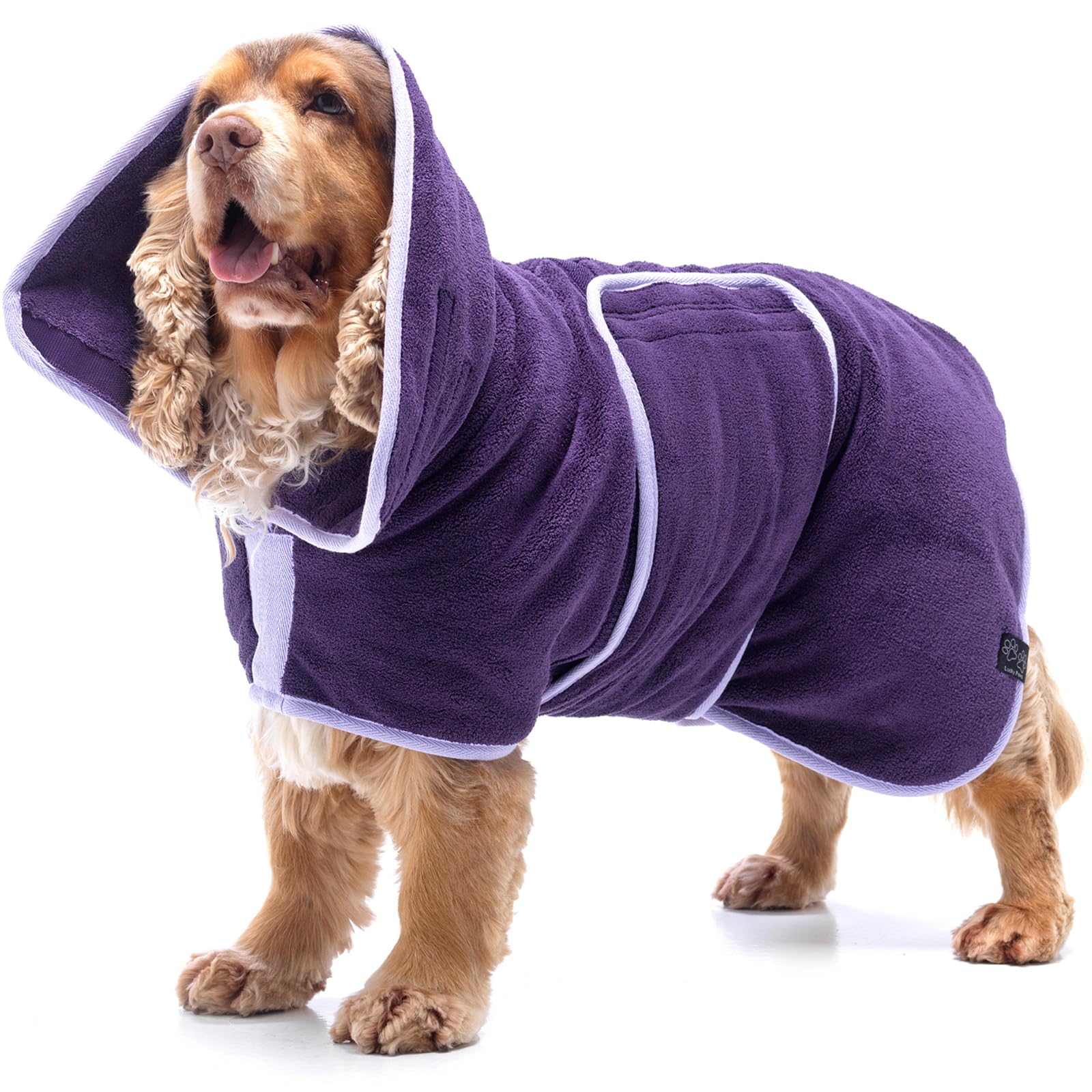 Lucky Pooch dog robe inner layer absorbs moisture for fast drying
