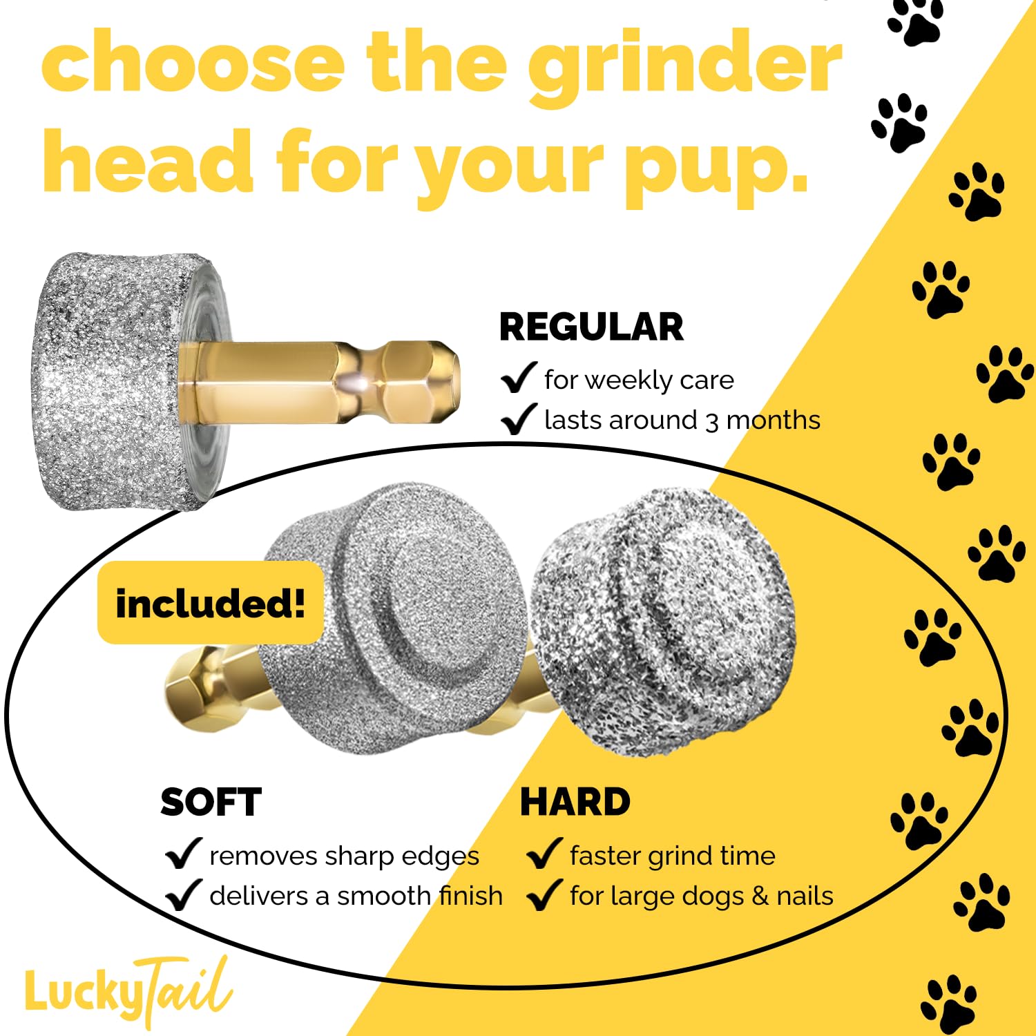 Lucky Tail dog nail grinder soft head helps deburr edges for a smooth finish.