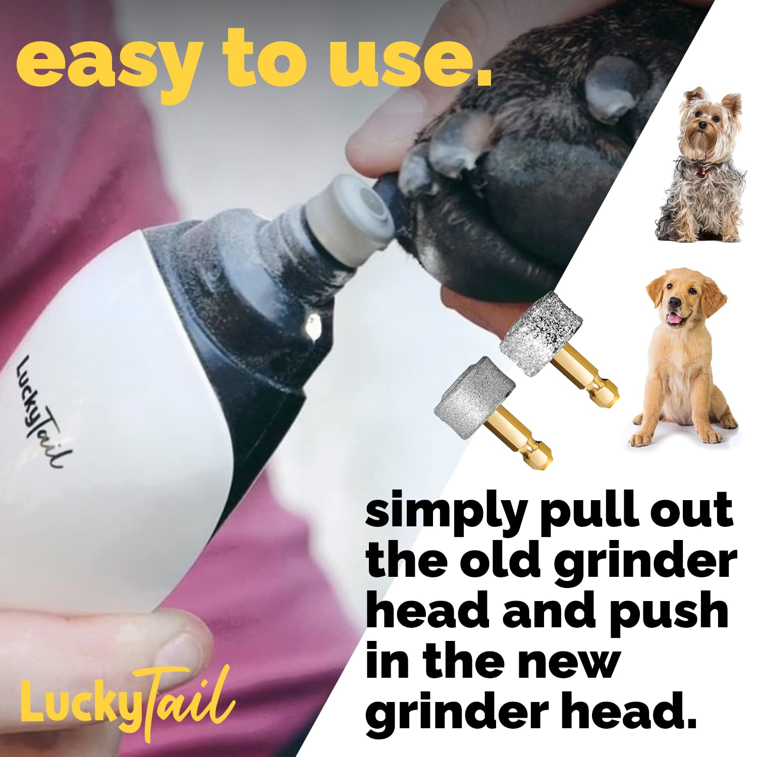 Lucky Tail washable safe heads stay hygienic for home grooming sessions.