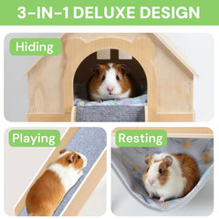 LUCKYBOPAN Guinea Pig Hideout anti-slip ramp enables active climbing.