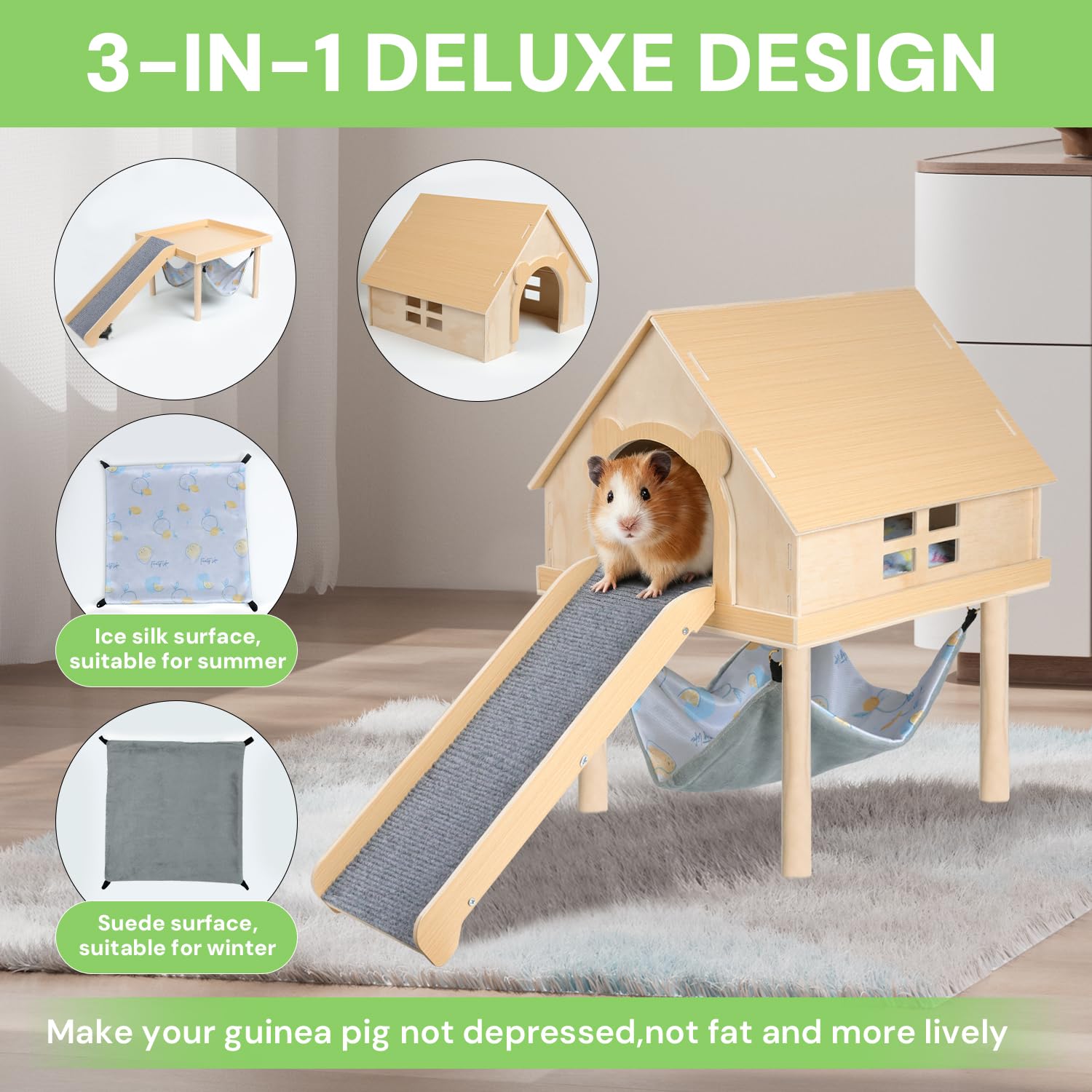 LUCKYBOPAN Guinea Pig Hideout hammock section for cozy resting.