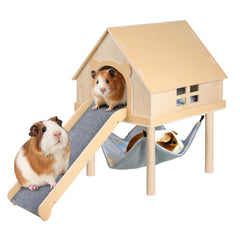 LUCKYBOPAN Guinea Pig Hideout upper shelter with non-slip ramp for safe exploration.