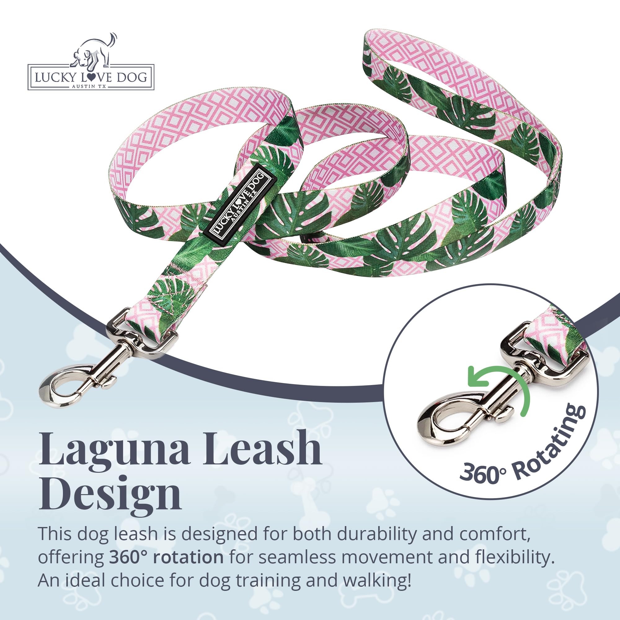 Lucky Love Dog Laguna leash shows 5ft length for controlled small-dog outings
