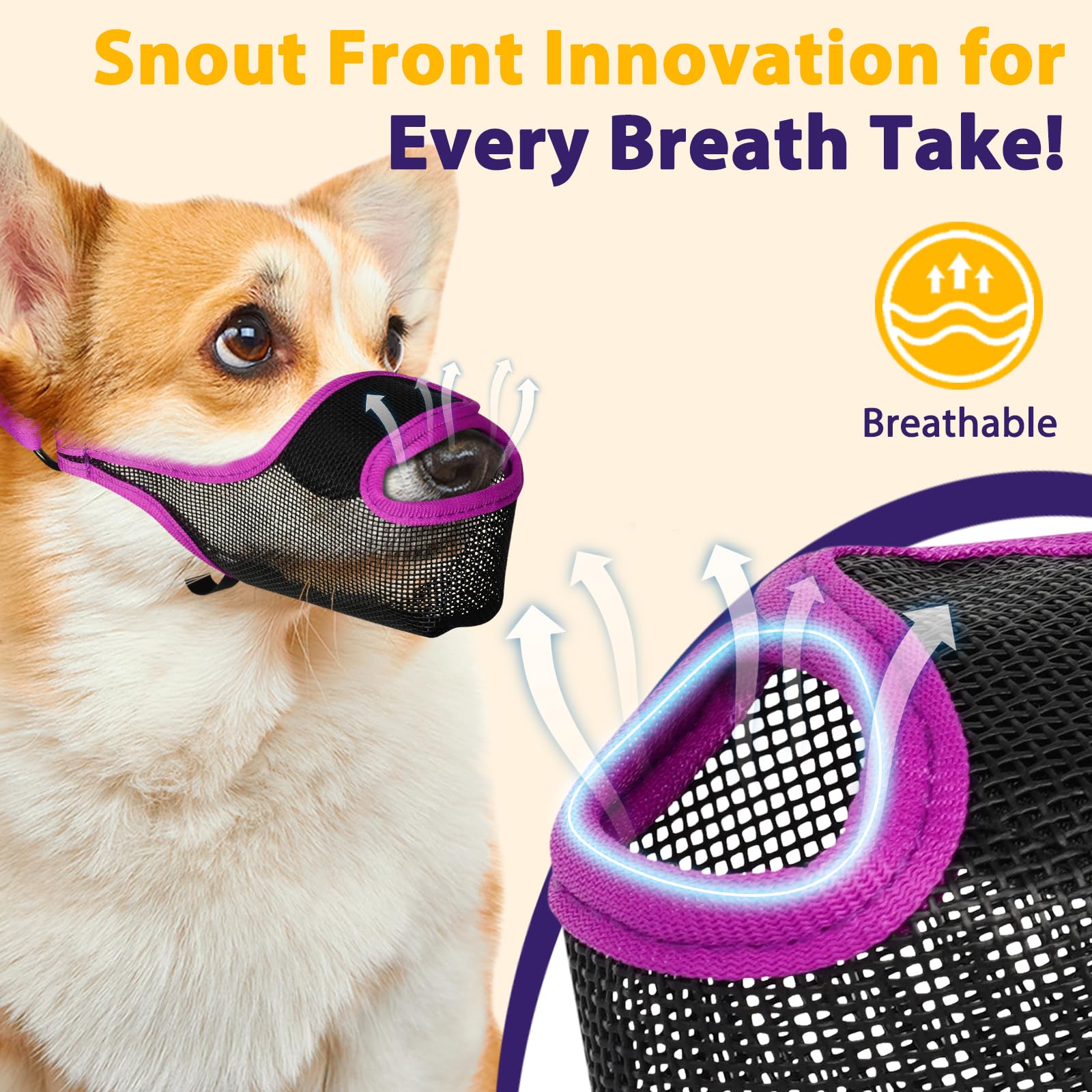 LUCKYPAW dog muzzle breathable-mesh keeps airflow cool during wear.