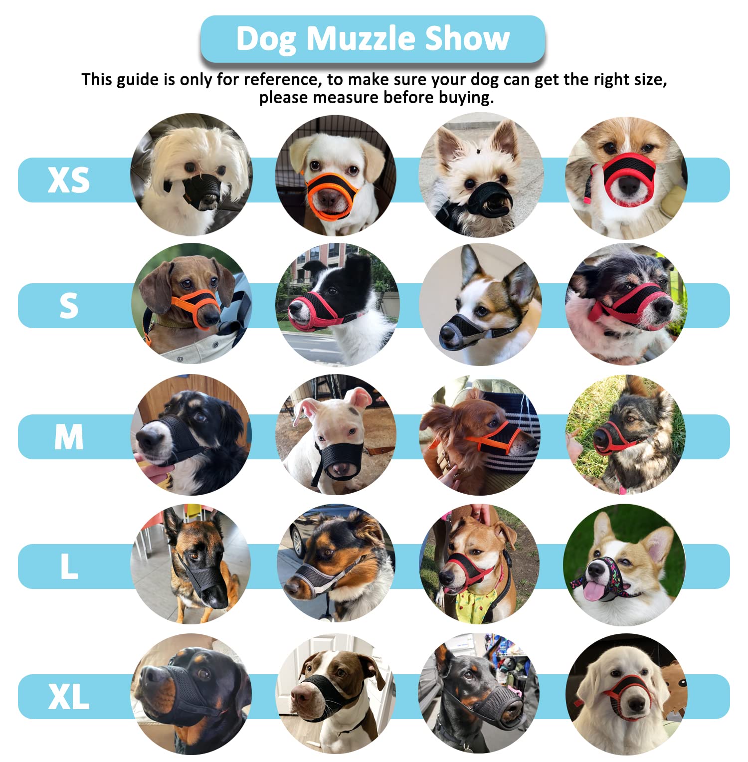 LUCKYPAW dog muzzle size L fits 7-9.5 inch snouts for large breeds.
