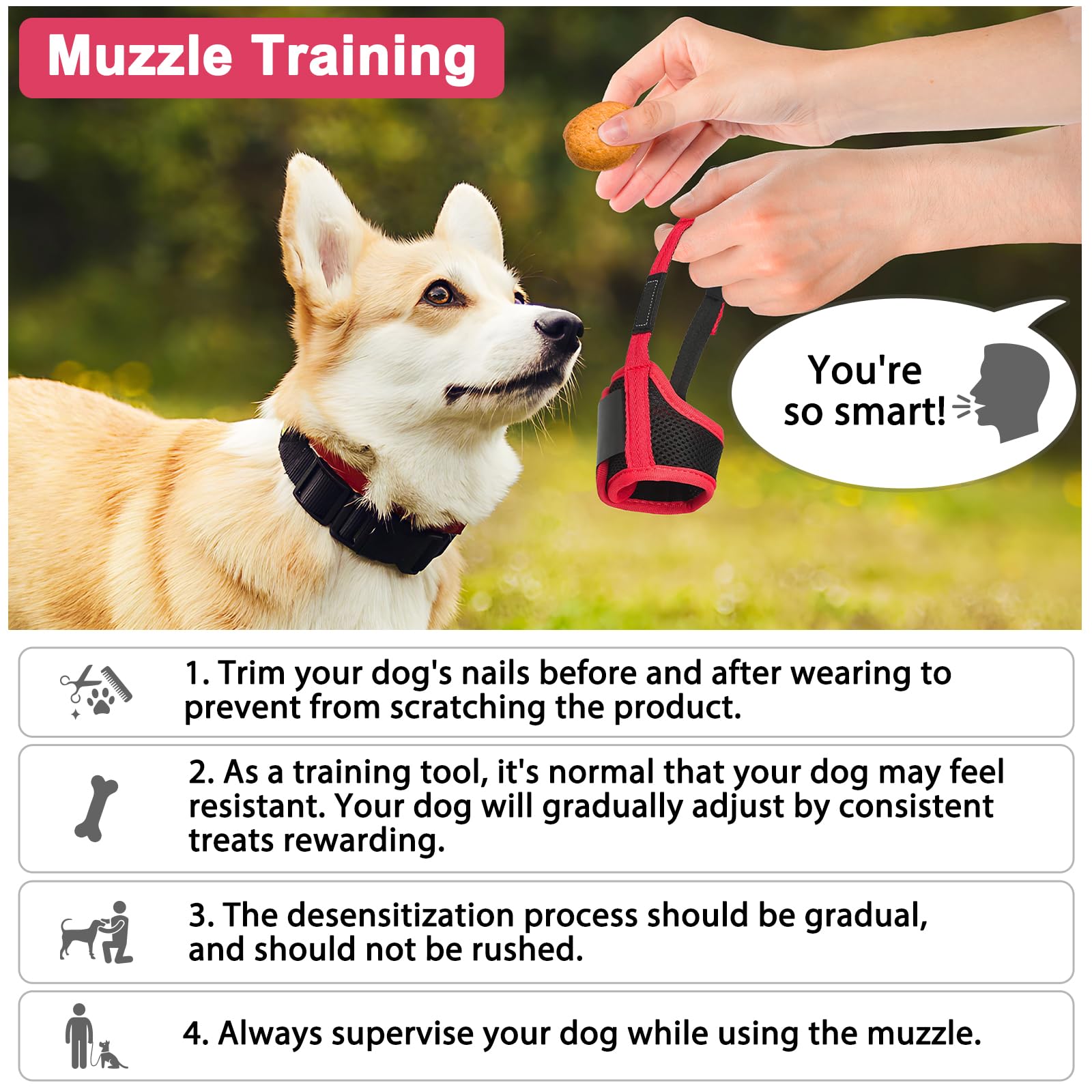 LUCKYPAW XS muzzle with measurement guide for accurate sizing.