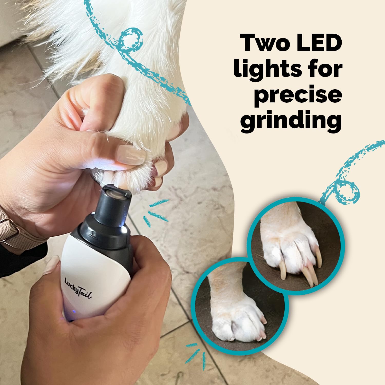 LuckyTail nail grinder USB-rechargeable for cordless convenience.