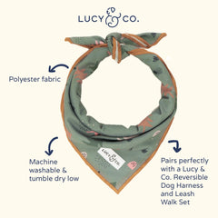 Lucy & Co Take A Hike bandana over a collar highlighting quick-dry fabric and easy wear.