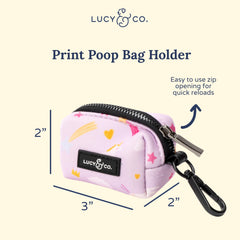 Lucy & Co Unicorn Magic Dog Poop Bag Holder side view showing hands-free crossbody convenience.