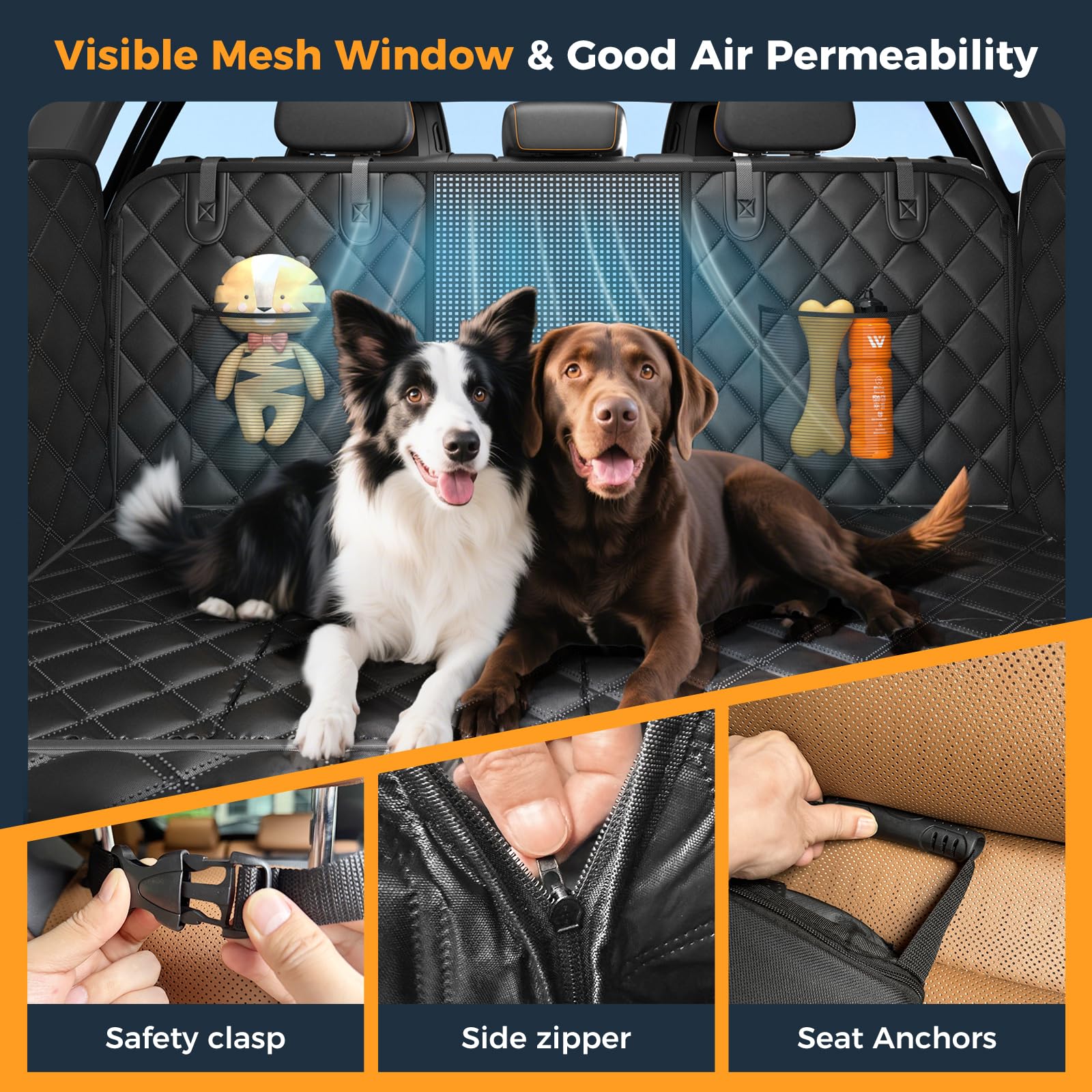 Lufebut extended barrier dog seat cover shows extended containment.