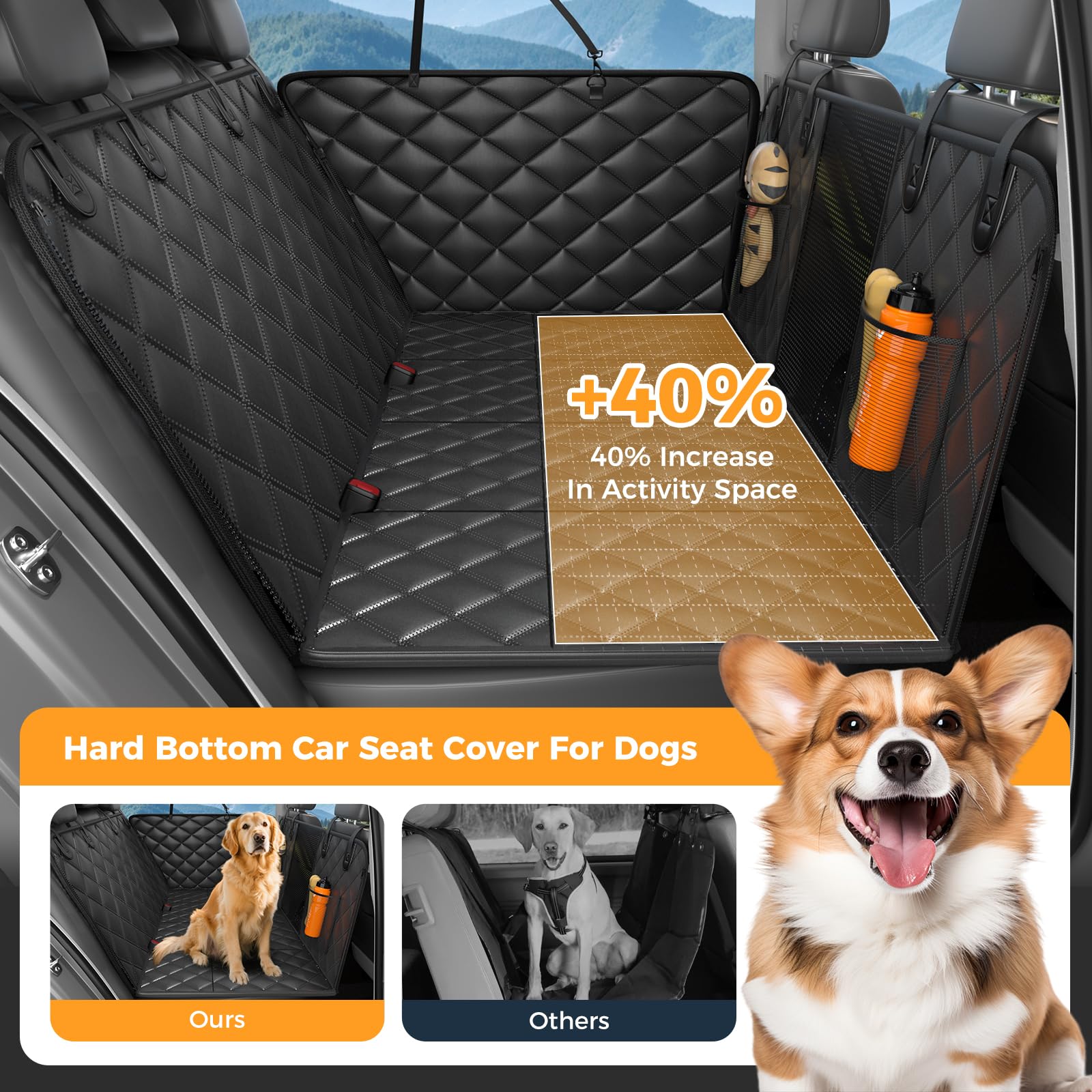 Lufebut hard bottom dog seat cover with kickboards adds stability for active dogs
