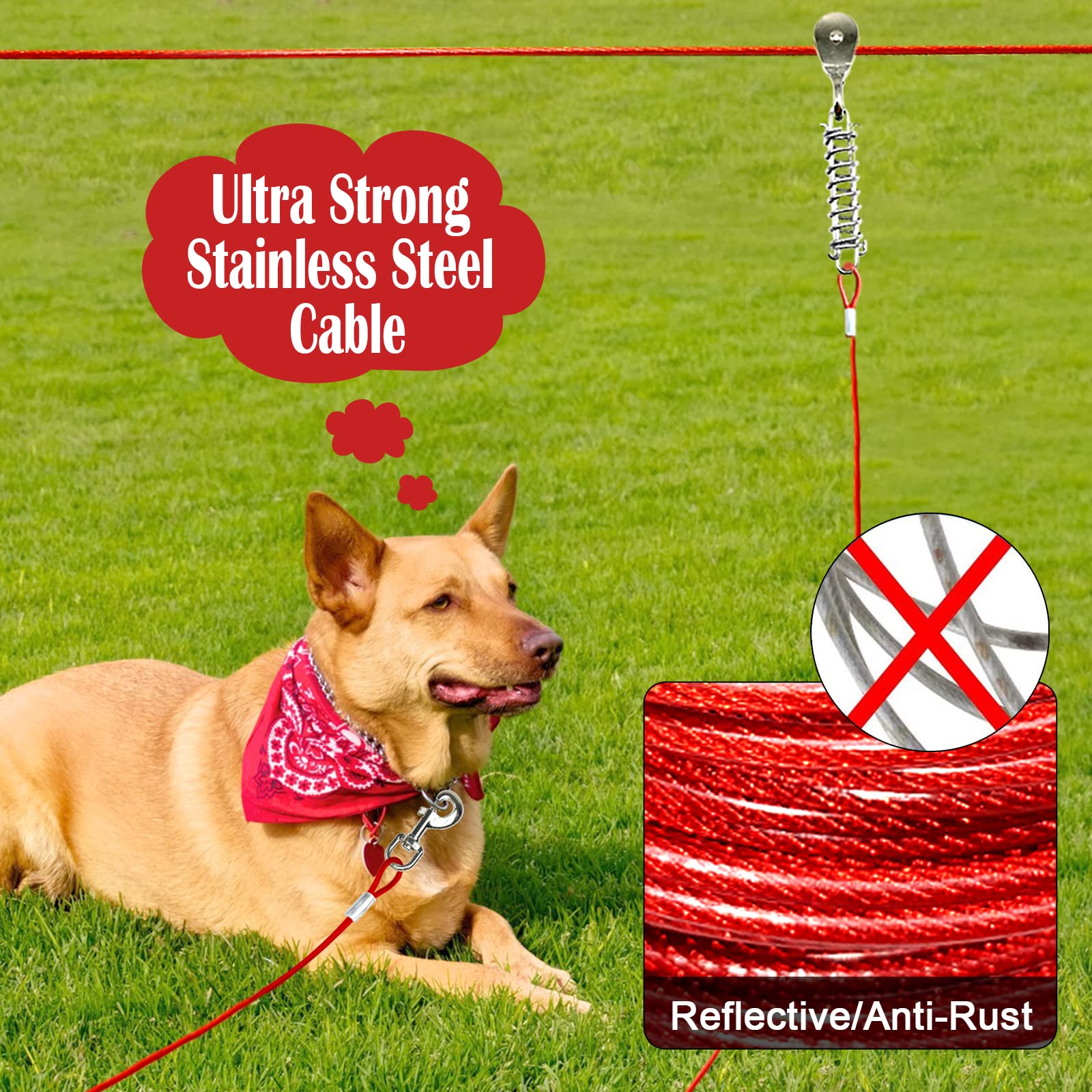 LUFFWELL 15ft dog tie-out cable close-up highlights secure tethering options