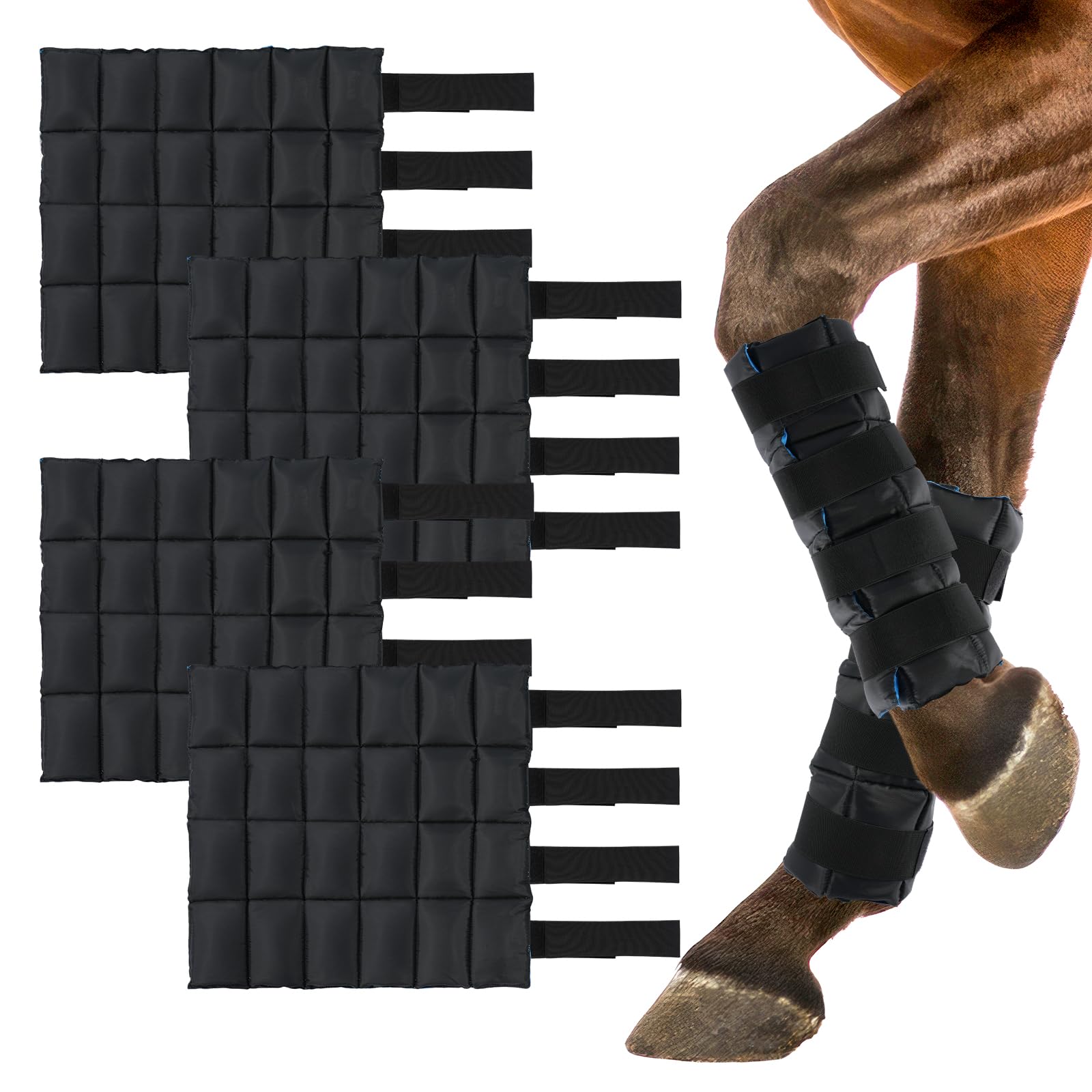 LUFFWELL horse ice leg wrap front view shows full-leg coverage and four-pack convenience.