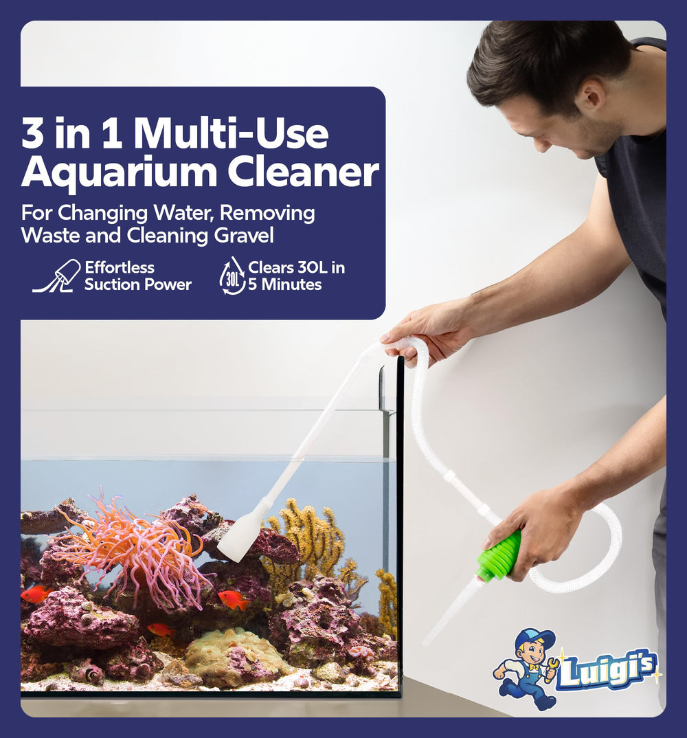 Gravel suction attachment on Luigi's cleaner removes substrate debris