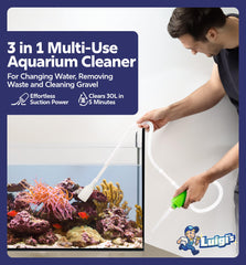 Gravel suction attachment on Luigi's cleaner removes substrate debris