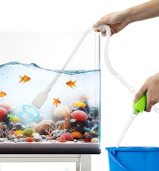 Luigi's Fish Tank Cleaner pours water for quick change in minutes